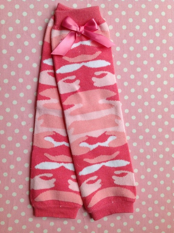 Pink Camo Leg Warmers with a Bow Pink by PrincessEllasBoutiqu