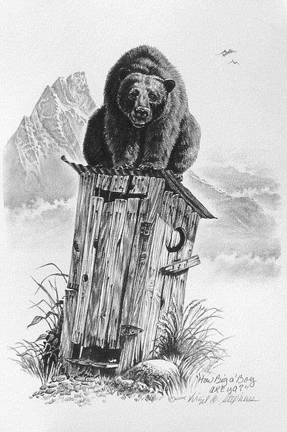 How Big A Boy Are Ya outhouse drawing of a bear on an old