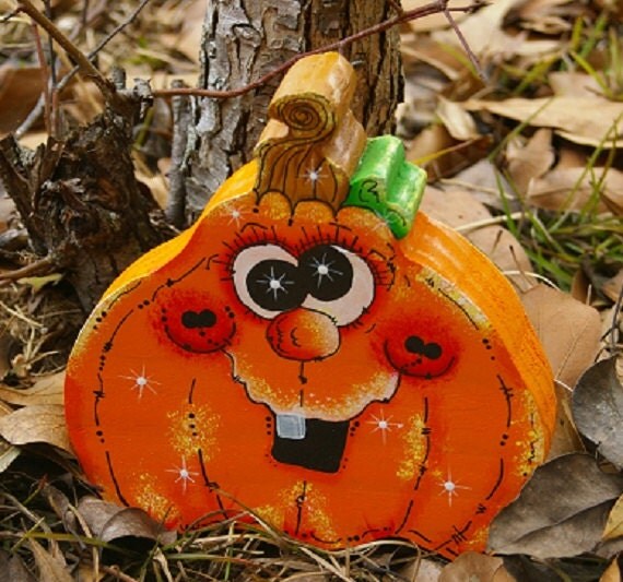 Items similar to Halloween Wooden Tole Painted Derpy Jack O'Lantern ...