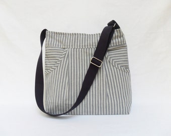 Tote Bag Messenger Bag Shoulder Bag Blue  Cream Stripe ...