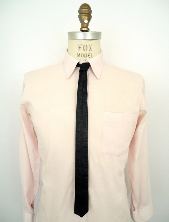 80s Black Leather Tie / mens vintage skinny tie