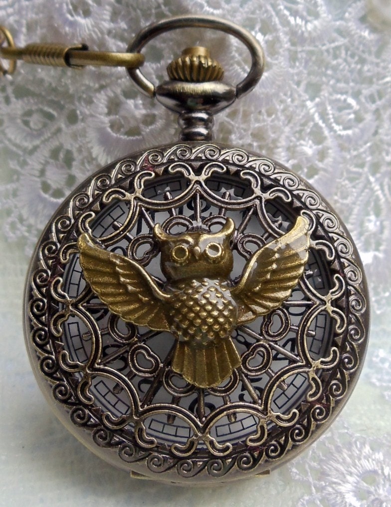 Owl pocket watch mens pocket watch with owl by Charsfavoritethings