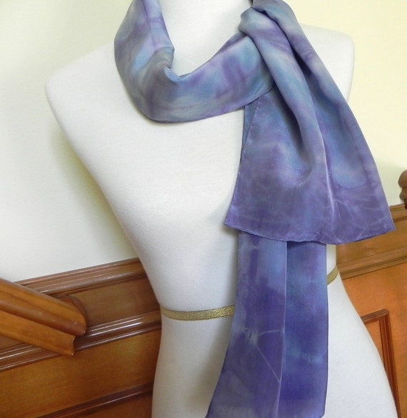 Long Tie-Dyed Silk Scarf Hand Dyed Blue and by RosyDaysScarves