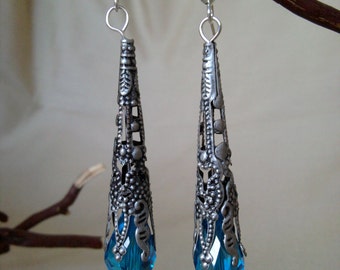 Ornate Blue Teardrop Earrings