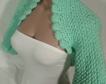 Hand knitted crocheted (Mint Green) short sleeve bolero shrug by Arzu's Style