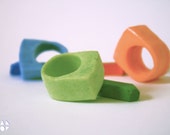 Handmade Geometric Flat Top Resin Ring Set in Blue, Orange and Green