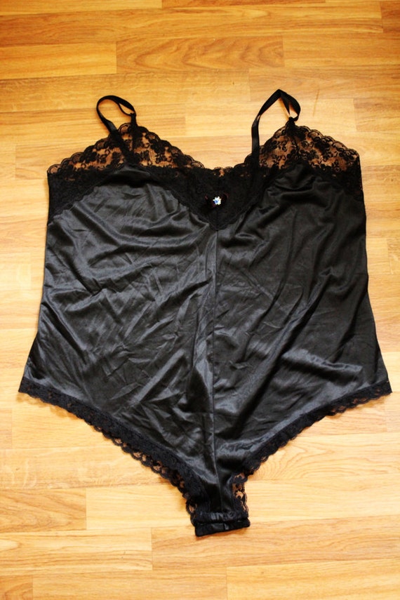 Plus Size Vintage Lingerie Black Lace Trim Bodysuit Size