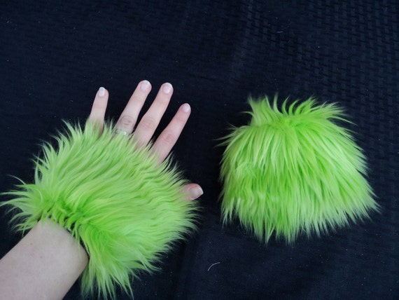 Items similar to Lime Green Furry Wrist Cuffs on Etsy