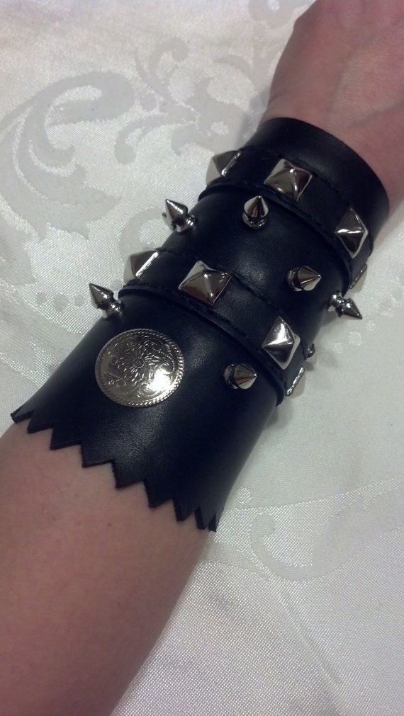 Black Leather Studs and Spikes Insignia Gauntlet