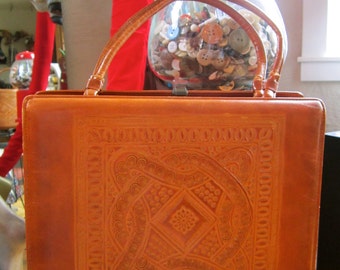 Vintage Mexican Made Hand Tooled Leather Bag