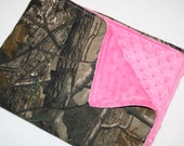 Items similar to Camo and pink baby blanket- hot pink minky dot and