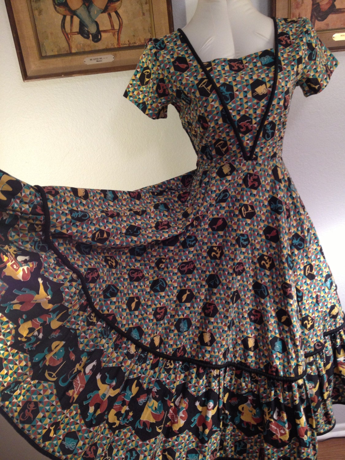 Fun 1950s Novelty Print Dress