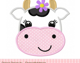 Cow with flower Machine Embroidery Applique Design - 4x4 5x5 6x6"