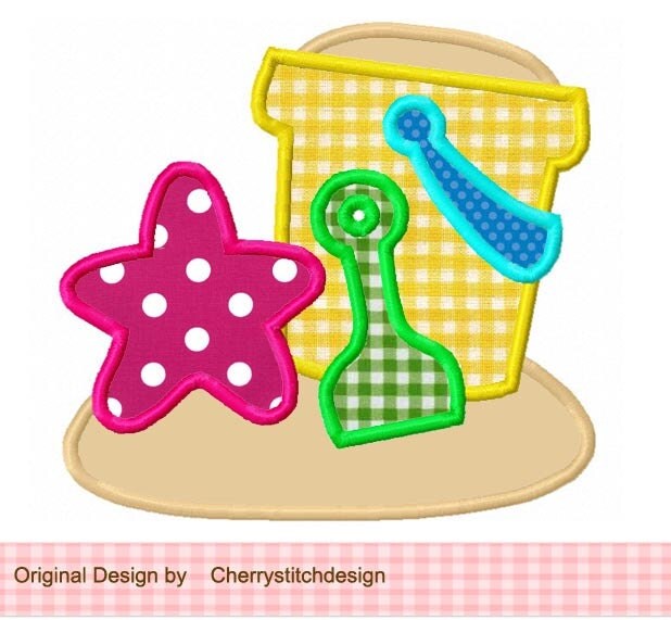 Beach bucket 4th of July Summer Machine Embroidery Applique