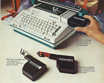 Smith Corona Cartridge Ribbon Typewriter Original 1974 Vintage Print Ad Color Photo Portable Electric Typewriter as Christmas Gift