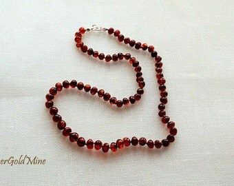 Natural Baltic Amber Necklace - dark cognac round amber beads, delicate Baltic amber necklace for ladies, healing amber . gift