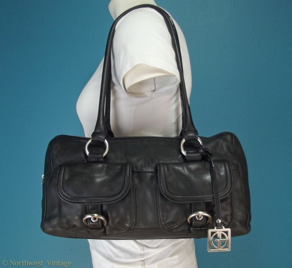 Items similar to Vintage Giani Bernini Black Leather Shoulder Bag Tote ...