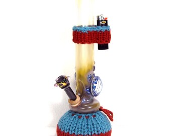 Knit Waterpipe and Lighter Cozy Set, Bong Bootie and Lighter Holder