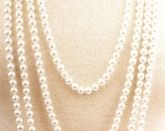 30" 8mm Bead Glass Pearl Necklace in Pink, White or Black- Great Gatsby 1920s Flapper Pearl Necklace