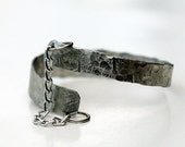 Silver Coil Bracelet W/ Chain, Adjustable, Wrap Bracelet, Textured, Hammered Aluminum Wrist Cuff