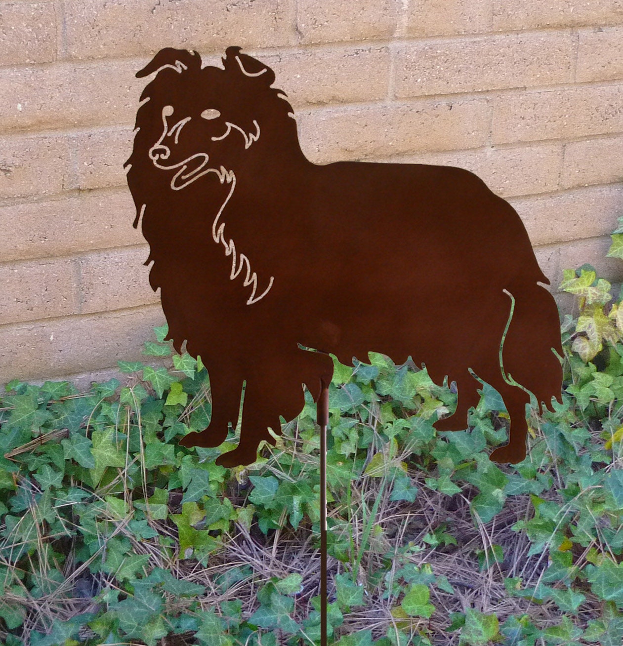 Sheltie Garden Stake Pet Memorial Ornament Steel Yard Art