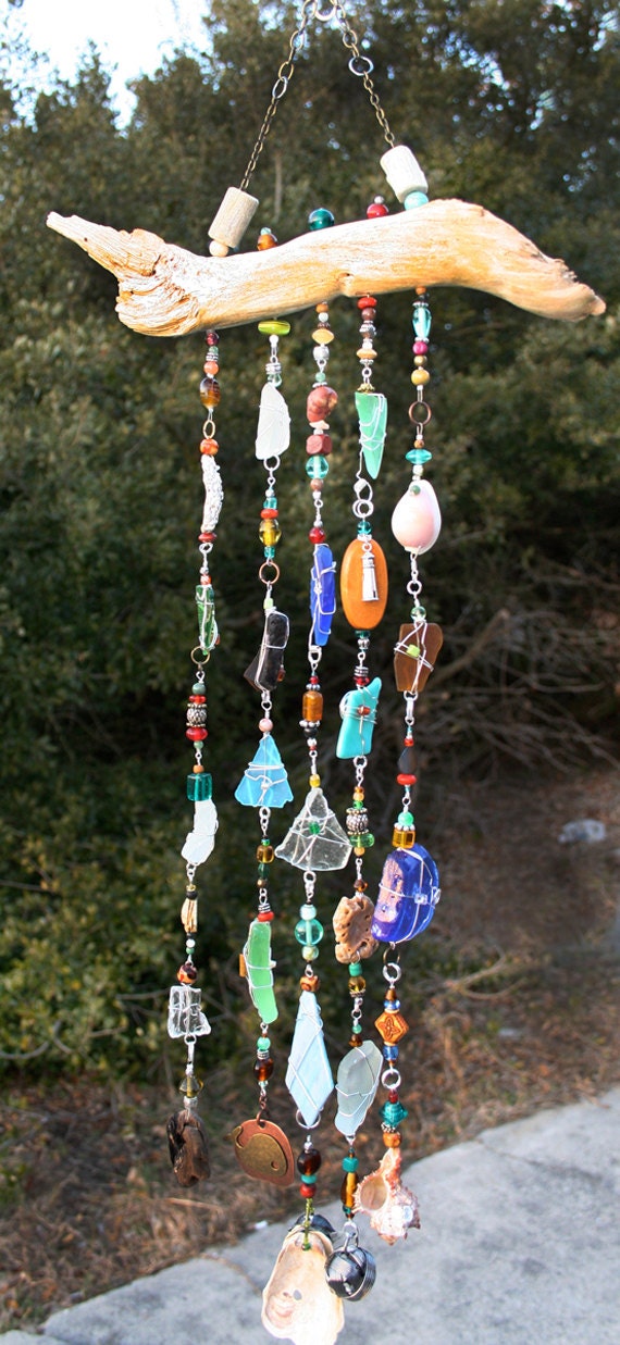 Items similar to Handmade Sea Glass and Driftwood Wall Art Suncatcher ...