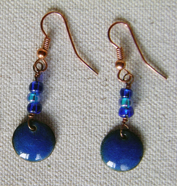 Items similar to Copper and Blue Enamel Earrings on Etsy