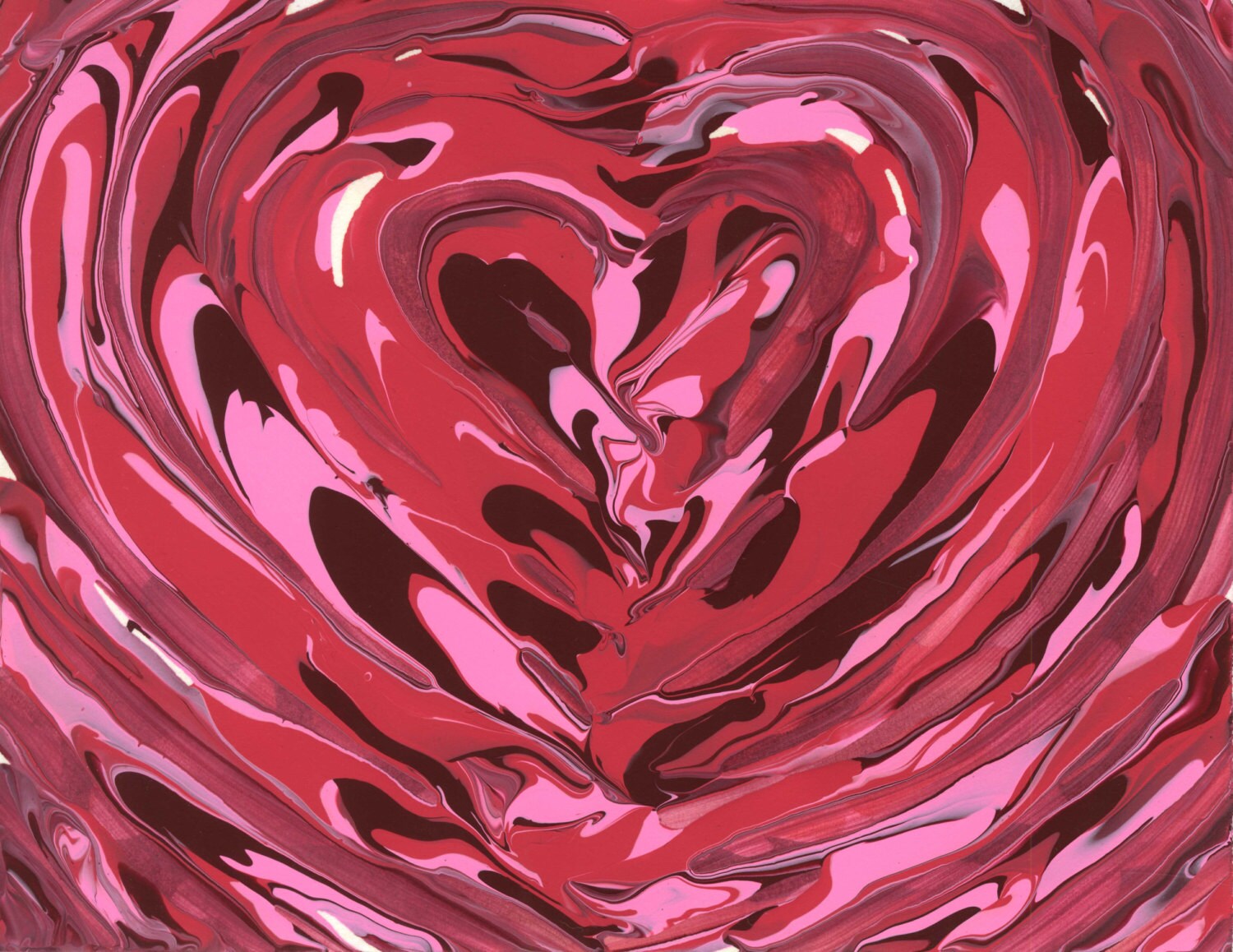 Original Painting. Red and pink abstract heart painting. 5 x