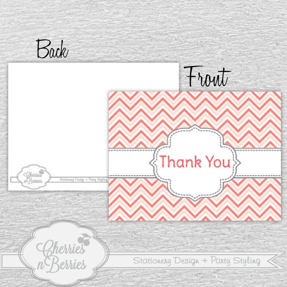 Pink Chevron Thank you card. Printable File Il_570xn