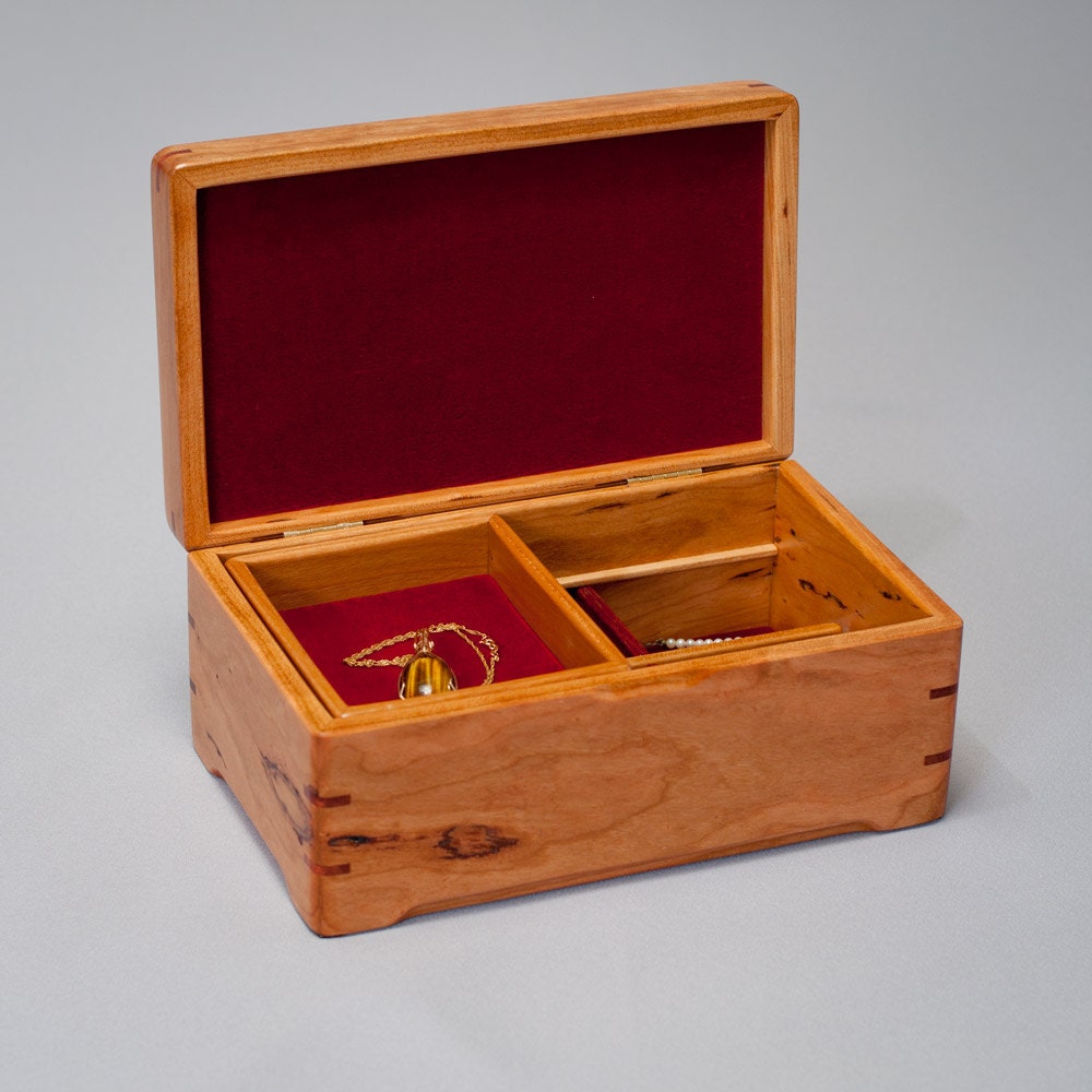 Small Wooden Jewelry Box or Keepsake Box with Divider Sliding