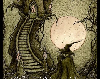 Goblin Mage, signed PRINT, golden age illustration traditional pen and ink drawing fairytale painting etching antiquarian book illustration