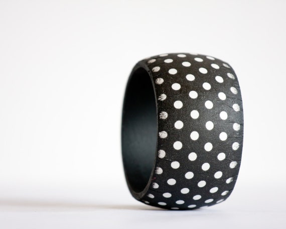 Polka Dot Bangle, Black and white bracelet, Eco Friendly wooden bangle,Gift for her, Women Fashion
