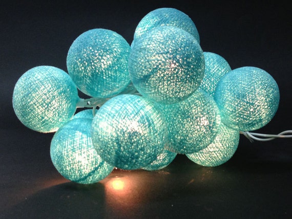 20 Lighting Turquoise Cotton Ball String Lights Ideal by Umamiaoom