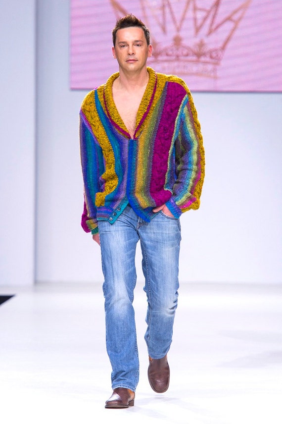 handmade knitted jacket BRIGHT MAN for men
