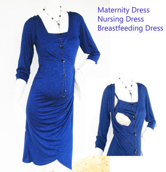 Maternity Dresses / Nursing Dress / Breastfeeding Dress / BLUE