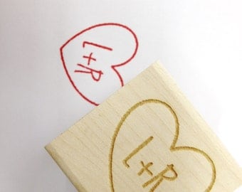 Romantic Heart Stamp. Wedding stamp for DIY brides // Carved Heart with Initials // Custom Stamp 1"x1"
