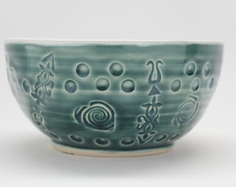 Pottery Bowl, Wheel Thrown Porcelain Serving Bowl In Gray-Green and Gloss white