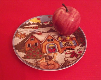 Sale Christmas Royal Norfolk kids real plate microwave safe/ dishwasher safe.Great Gift 7 3/4" in diameter.Winter scene.serving.Kids kitchen