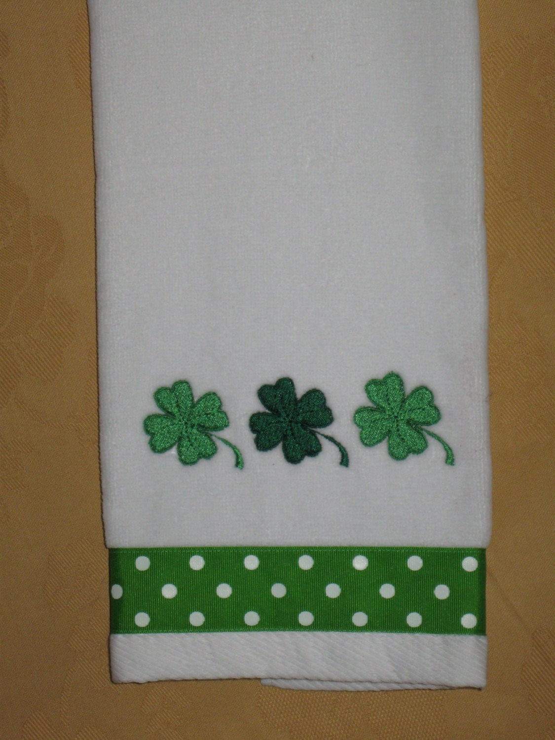 Embroidered St. Patrick's Day hand towel.