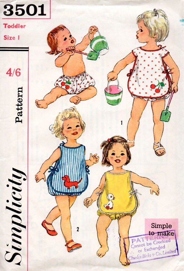 1960s Baby or Toddlers Sunsuit Vintage Sewing Pattern With