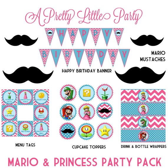 MARIO & Princess Peach Party Pack - Super Mario - Mario Bros - Digital files - Party Supplies - INTANT DOWNLOAD Il_570xn