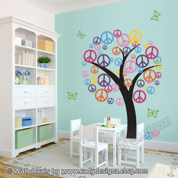 Peace Sign Tree Wall Decal Childrens Nursery Decor Vinyl