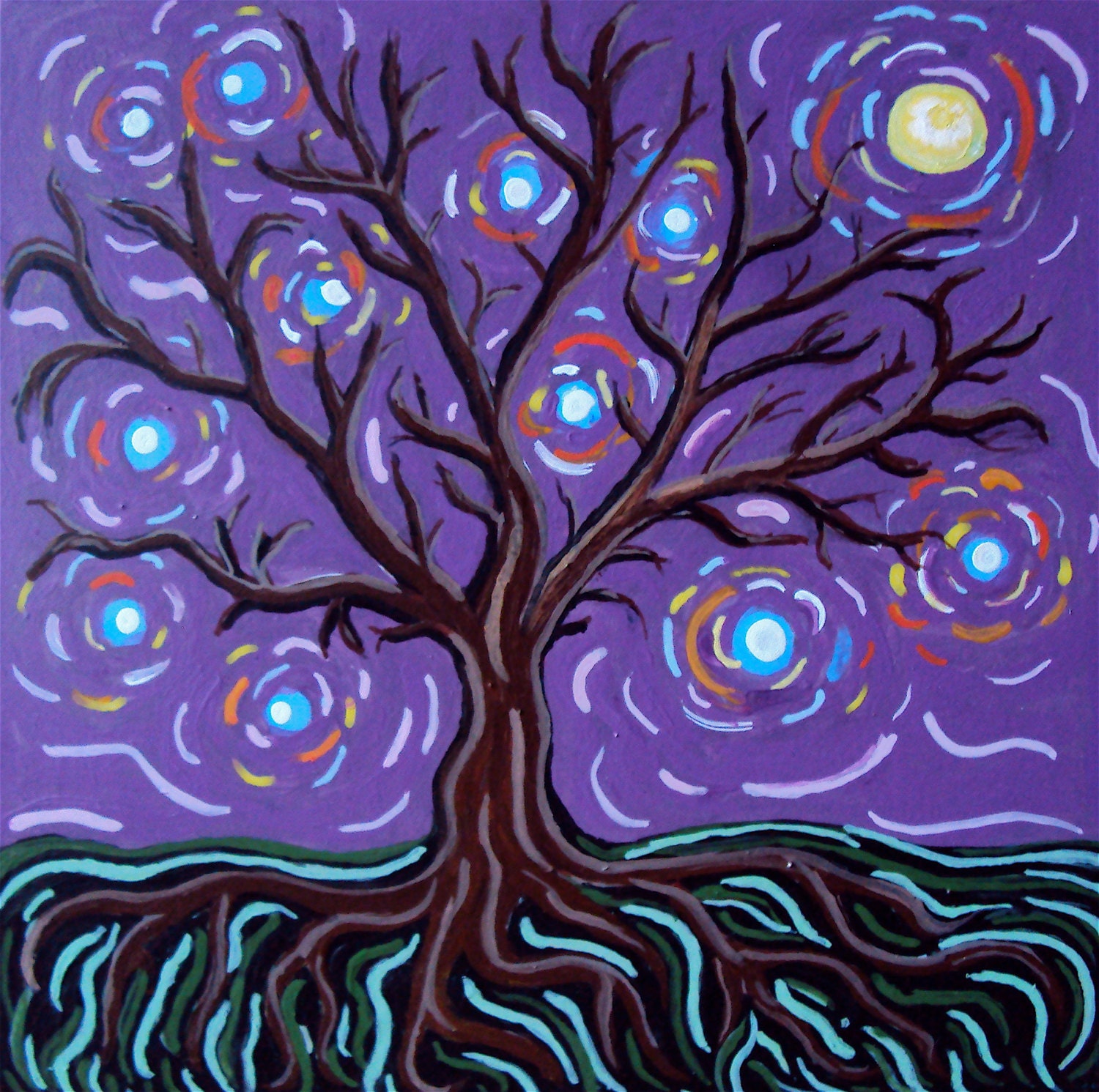 Folk Art Tree Archival Print Whimsical Tree Modern Folk