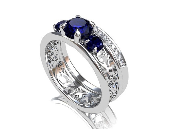 diamond and sapphire wedding ring set