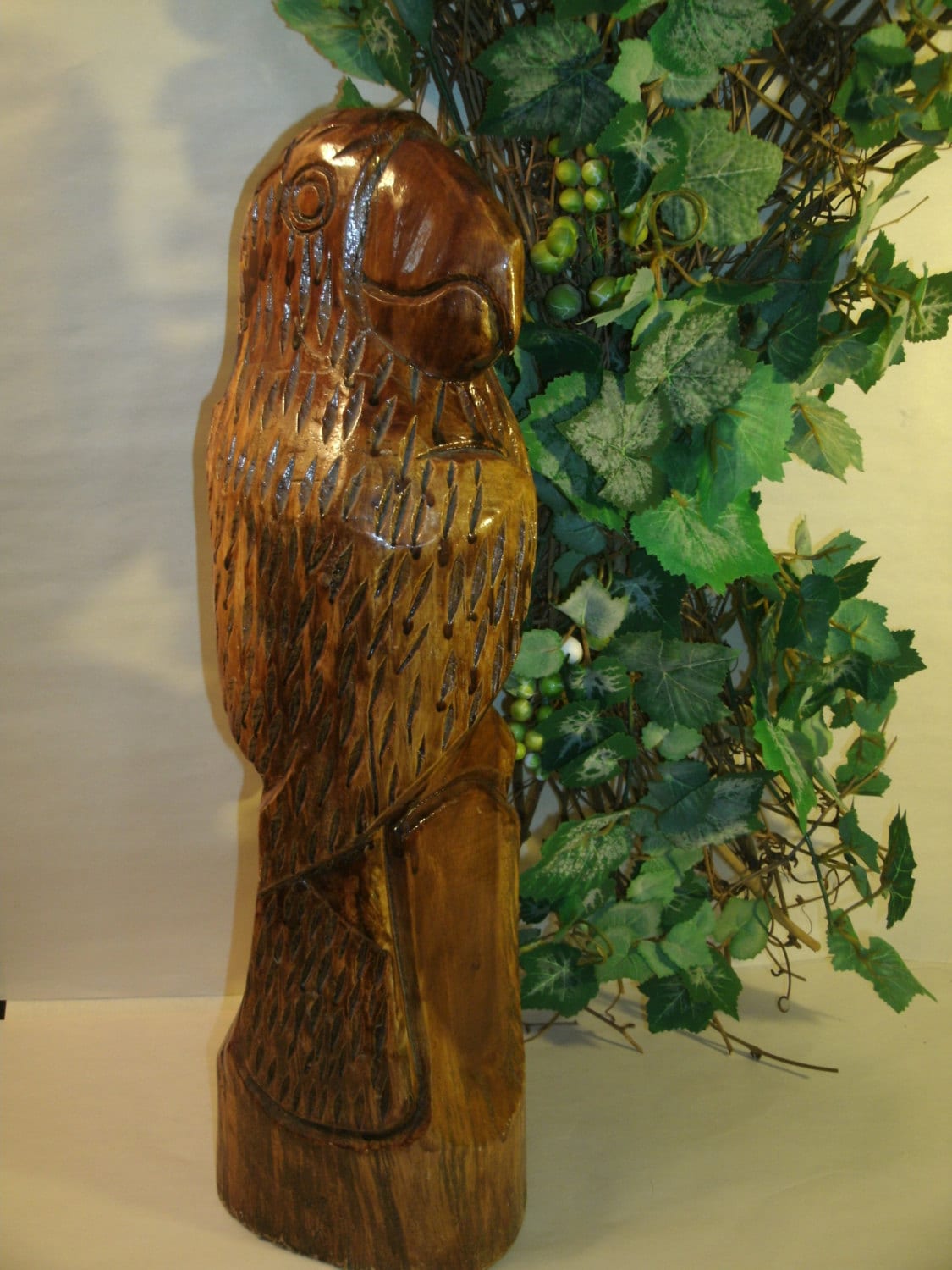 Hand Carved Wood Parrot Bird Statue Nassau Bahamas Art Large