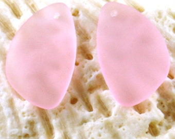 2PCs (25x17mm) Blossom Pink Eclipse Cultured Sea Glass Beach Glass Pendant Bead - 2 Pieces