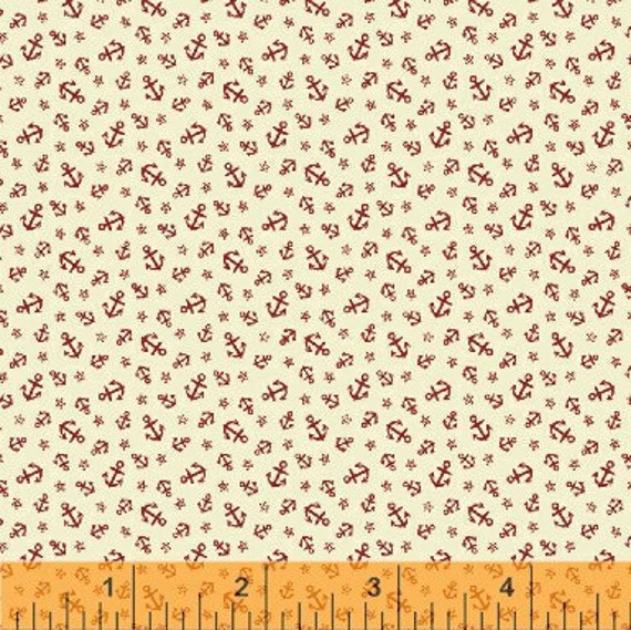 Mini Anchor Fabric - Ascot Little Red Anchors 1800's by Whistler Studios for Windham Fabrics 33321 2 - 1/2 yard