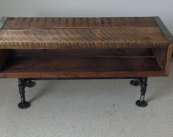 Customizable Industrial tv stand with distressed pipe legs