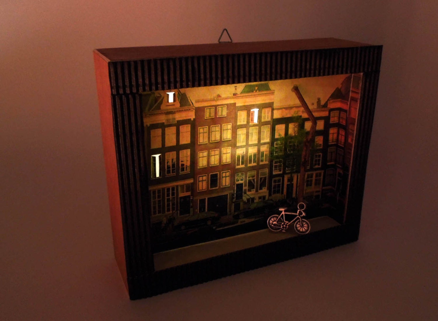 amsterdam love lighted shadow box diorama with metal bicycle amsterdam love lighted shadow box diorama with metal bicycle