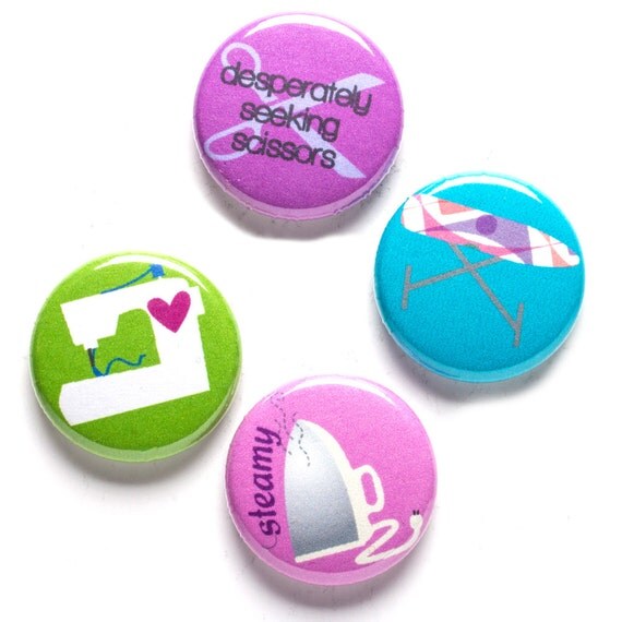 Sewing Theme Buttons 1 inch pin back Steamy Sewing by beckarahn